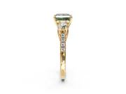 3 Stone Engagement Ring Setting for Fancy Green Princess Cut Center with Crossover Basket, Pave Band and Prong Head in Yellow Gold