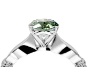 Solitaire Engagement Ring Setting for Fancy Green Oval Center with Carved Leaf Shoulders and Prong Head in Sterling Silver