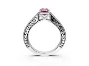 Solitaire Engagement Ring Setting for Fancy Pink Emerald Cut Center with Engraved Pave Band and Prong Head in Sterling Silver