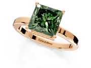 Hidden Halo Engagement Ring Setting for Fancy Green Princess Cut Center with Wide Flat Plain Band and Prong Head in Rose Gold