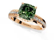 Solitaire Engagement Ring Setting for Fancy Green Cushion Cut Center with Raised Channel Band and Prong Head in Rose Gold