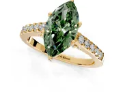 Solitaire Engagement Ring Setting for Fancy Green Marquise Center with Crossover Accents and Prong Head in Yellow Gold