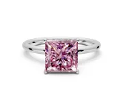 Solitaire Engagement Ring Setting for Fancy Pink Princess Cut Center with Plain Band, Open Basket and Prong Head in Sterling Silver