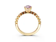 Solitaire Engagement Ring Setting for Fancy Pink Pear-Shaped Center with Bezel-Dot Beaded Band and Prong Head in Yellow Gold