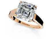 Solitaire Engagement Ring Setting for Asscher Cut Center with Tapered Split Shoulders and Prong Head in Rose Gold