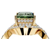 Halo Engagement Ring Setting for Fancy Green Princess Cut Center with Pave Infinity Twist Band and Prong Head in Yellow Gold