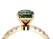 Open Basket Engagement Ring Setting for Fancy Green Radiant Cut Center with Pave Band and Prong Head in Yellow Gold