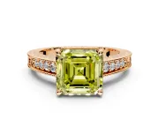 Engraved Engagement Ring Setting for Fancy Yellow Asscher Cut Center with Milgrain Pave Band and Prong Head in Rose Gold