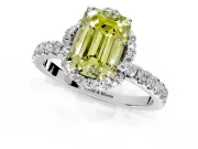 Halo Engagement Ring Setting for Fancy Yellow Emerald Cut Center with Openwork Halo, Pave Band and Prong Head in Sterling Silver