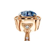 Halo Engagement Ring Setting for Fancy Blue Round Cut Center with Milgrain Rim, Pave Band and Prong Head in Rose Gold