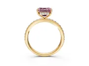 Solitaire Engagement Ring Setting for Fancy Pink Asscher Cut Center with Fine Pave Band and Prong Head in Yellow Gold