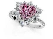 Floral Halo Engagement Ring Setting for Fancy Pink Heart-Shaped Center with Pave Accents and Prong Head in Platinum