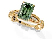 Solitaire Engagement Ring Setting for Fancy Green Emerald Cut Center with Marquise Panel Band and Prong Head in Yellow Gold