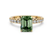 Solitaire Engagement Ring Setting for Fancy Green Emerald Cut Center with Shared-Prong Accents and Prong Head in Yellow Gold