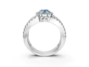 Halo Engagement Ring Setting for Fancy Blue Oval Center with Wide-Open Pave Split Shank and Prong Head in Platinum