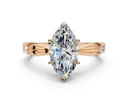 Solitaire Engagement Ring Setting for Marquise Center with Carved Leaf Shoulders and Prong Head in Rose Gold