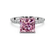 Solitaire Engagement Ring Setting for Fancy Pink Princess Cut Center with Fine Pave Accents and Prong Head in White Gold