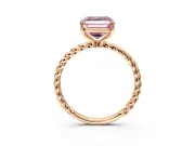 Solitaire Engagement Ring Setting for Fancy Pink Asscher Cut Center with Plain Twisted Rope Band and Prong Head in Rose Gold