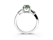 3 Stone Engagement Ring Setting for Fancy Green Oval Center with Baguette Accents and Prong Head in Sterling Silver