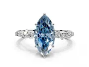 Cluster Engagement Ring Setting for Fancy Blue Marquise Center with Round Cut Accent Band and Prong Head in White Gold