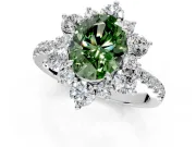 Floral Halo Engagement Ring Setting for Fancy Green Oval Center with Pave Accents and Prong Head in Sterling Silver