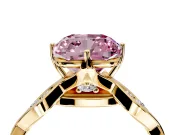 Solitaire Engagement Ring Setting for Fancy Pink Cushion Cut Center with Accented Twist Band and Leaf Prong Head in Yellow Gold