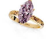 Solitaire Engagement Ring Setting for Fancy Pink Marquise Center with Scrollwork Band and Prong Head in Yellow Gold
