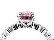 Solitaire Engagement Ring Setting for Fancy Pink Emerald Cut Center with Bezel-Dot Beaded Band and Prong Head in Platinum