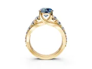 Solitaire Engagement Ring Setting for Fancy Blue Round Cut Center with Graduated Shared Prongs and Prong Head in Yellow Gold