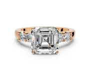 5 Stone Engagement Ring Setting for Asscher Cut Center with Plain Band and Prong Head in Rose Gold