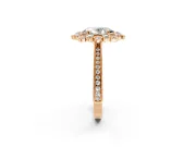 Milgrain Halo Engagement Ring Setting for Oval Center with Bezel Point Accents and Prong Head in Rose Gold