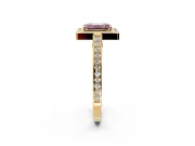 Halo Engagement Ring Setting for Fancy Pink Emerald Cut Center with Framed Halo, Pave Band and Prong Head in Yellow Gold