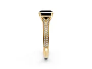 Solitaire Engagement Ring Setting for Fancy Black Asscher Cut Center with Pave Rail Split Shank and Prong Head in Yellow Gold