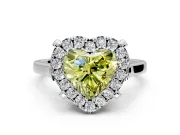 Single Halo Engagement Ring Setting for Fancy Yellow Heart-Shaped Center with Corner Claws, Plain Band and Prong Head in Sterling Silver