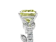 Leaf Motif Engagement Ring Setting for Fancy Yellow Princess Cut Center with Pave Band and Prong Head in Platinum