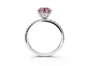 Solitaire Engagement Ring Setting for Fancy Pink Round Cut Center with Micro Pave Band and Prong Head in White Gold