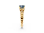 Solitaire Engagement Ring Setting for Fancy Blue Princess Cut Center with Filigree Band and Prong Head in Yellow Gold