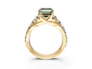 Solitaire Engagement Ring Setting for Fancy Green Asscher Cut Center with Graduated Shared Prongs and Prong Head in Yellow Gold