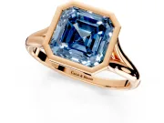 Solitaire Engagement Ring Setting for Fancy Blue Asscher Cut Center with V Split Shank and Bezel Head in Rose Gold