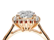 Starburst Halo Engagement Ring Setting for Cushion Cut Center with Thin Round-Wire Band and Prong Head in Rose Gold
