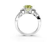 3 Stone Engagement Ring Setting for Fancy Yellow Round Cut Center with Pave Split Shank and Prong Head in White Gold
