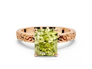 Solitaire Engagement Ring Setting for Fancy Yellow Radiant Cut Center with Scrollwork Band and Prong Head in Rose Gold