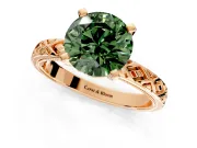 Solitaire Engagement Ring Setting for Fancy Green Round Cut Center with Milgrain X Pattern Band and Prong Head in Rose Gold