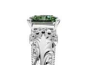 Solitaire Engagement Ring Setting for Fancy Green Radiant Cut Center with Filigree Accent Basket and Prong Head in Platinum