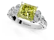 Cluster Engagement Ring Setting for Fancy Yellow Princess Cut Center with Bezel Accent Clusters and Prong Head in Sterling Silver