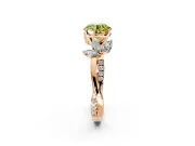 Floral Engagement Ring Setting for Fancy Yellow Round Cut Center with Trailing Marquise Accents and Prong Head in Rose Gold