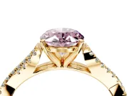 Solitaire Engagement Ring Setting for Fancy Pink Oval Center with Twisted Pave Split Shank and Prong Head in Yellow Gold