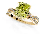 Solitaire Engagement Ring Setting for Fancy Yellow Radiant Cut Center with Narrow Twist Pave Band and Prong Head in Yellow Gold