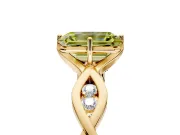 Solitaire Engagement Ring Setting for Fancy Yellow Emerald Cut Center with Accented Twist Band and Leaf Prong Head in Yellow Gold