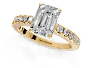 Solitaire Engagement Ring Setting for Emerald Cut Center with Single Row Accent Band and Prong Head in Yellow Gold